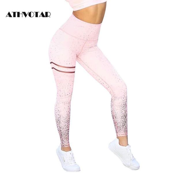 

athvotar push up fitness women transparent metallic foil print leggings workout ladies pants, Black