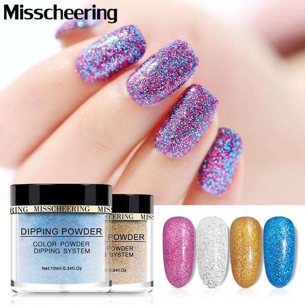 

nail glitter 10ml dipping system powder chameleon dust holographic art decorations colorful manicure pigments natural dry, Silver;gold