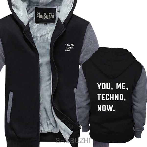 

you, me, techno, now. mens printed hoodie music slogan print acid house male warm coat for winter sbz4421, Black