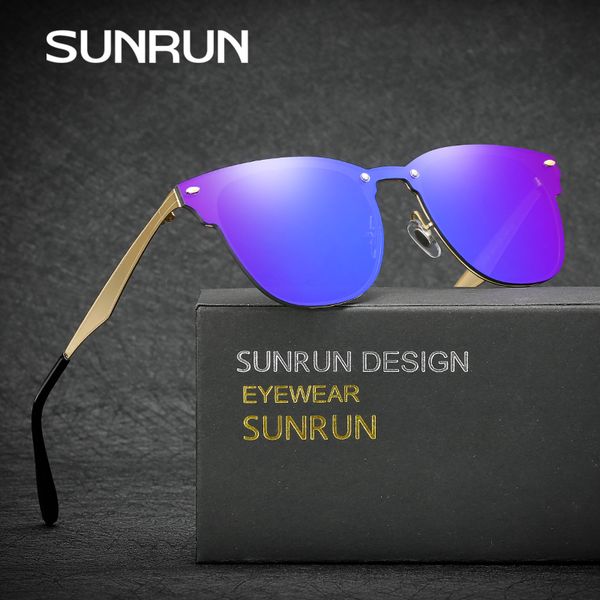 

sunglasses sunrun men square brand designer alloy frame sun glasses men/women retro rivet coating mirror 3576, White;black