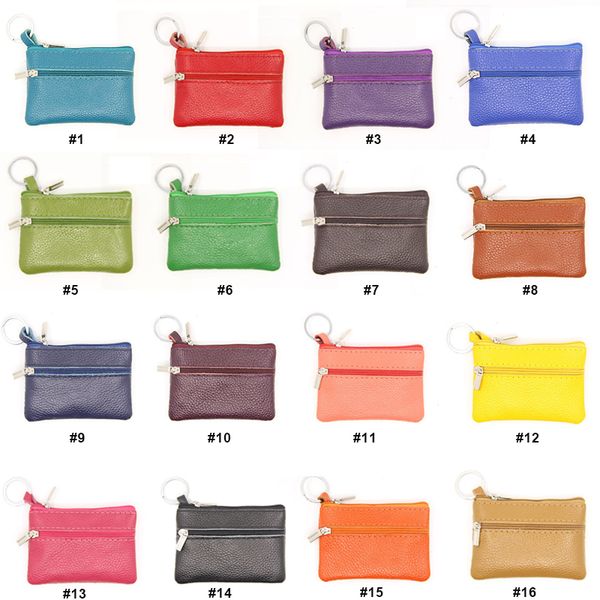 

fashion zipper girl wallet bag leather coin purse mini women's genuine leather coin purse mini pouch change wallet with key ring, Red;black