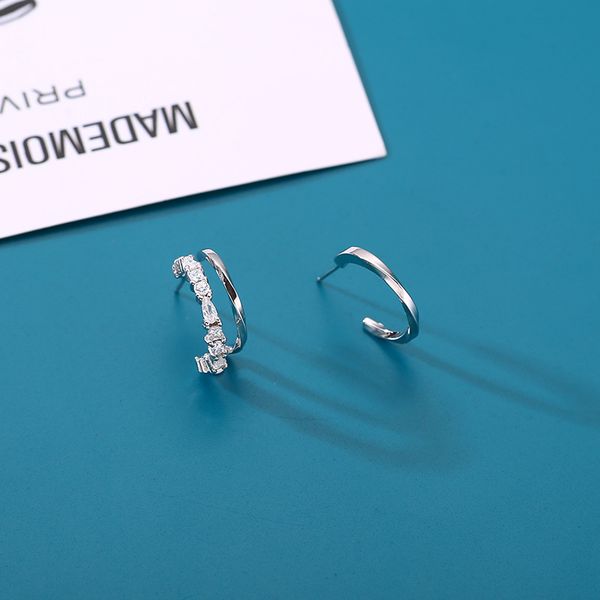 

european and american asymmetrical design temperament circle earrings s925 sterling silver c-shaped semicircular earrings female, Golden;silver