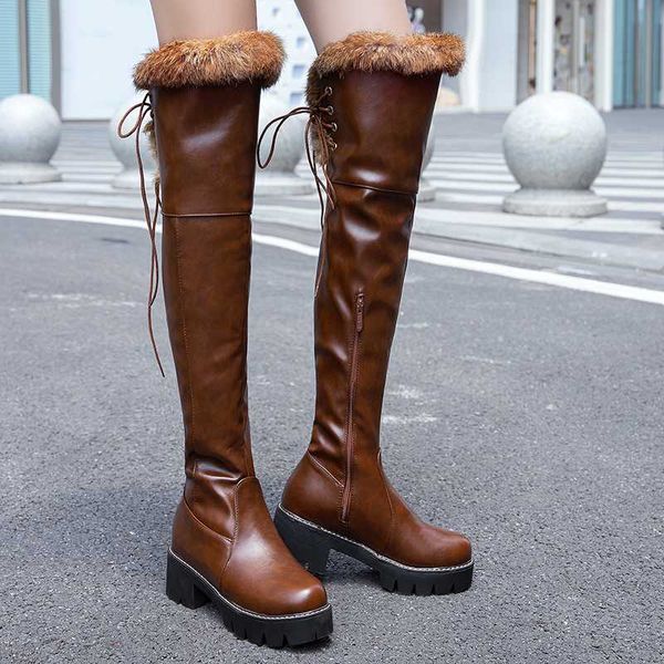 

2020 party shoes woman snow boots winter warm women over the knee high boots riding motorcycle, Black