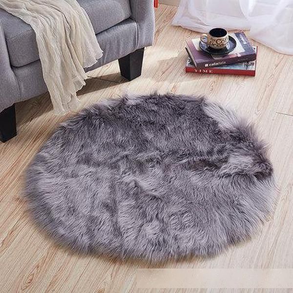 

white imitation wool round carpet computer chair plush mat bedroom hanging basket rug window decoration carpet crawling