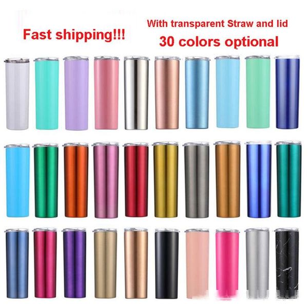 

20oz skinny tumbler cups colorful stainless steel vacuum insulated straight slim bear coffee water mugs bottle straws cups 0085home-50