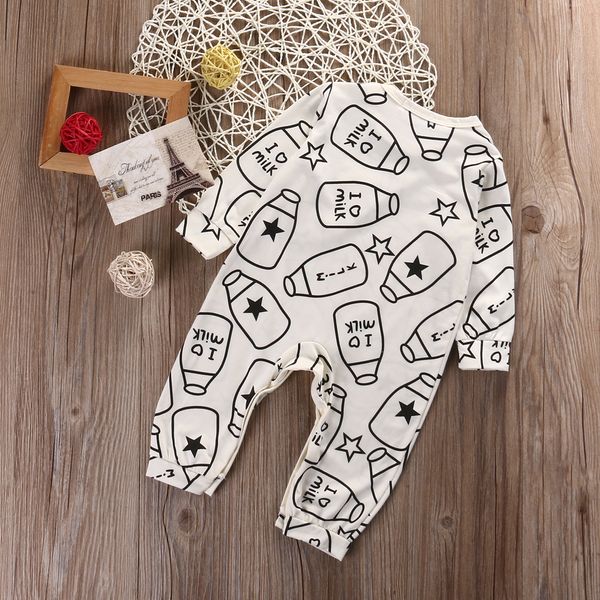 

0-12m summer baby boy milk bottle romper girls long sleeve jumpsuit infant clothes kids outfit set for newborn, Blue