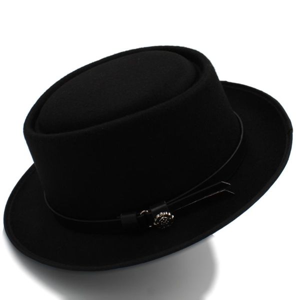

wide brim hats fashion men's fedora hat with pork pie for dad wool felt gentleman gambler panama trilby size 58cm, Blue;gray