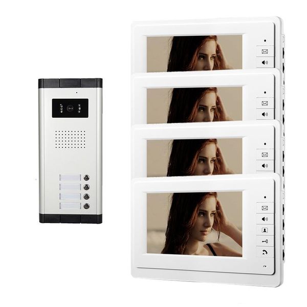 

xinsilu apartment 4 unit intercom entry system wired video door phone audio visual 7 inch white monitor v70f-520c-4