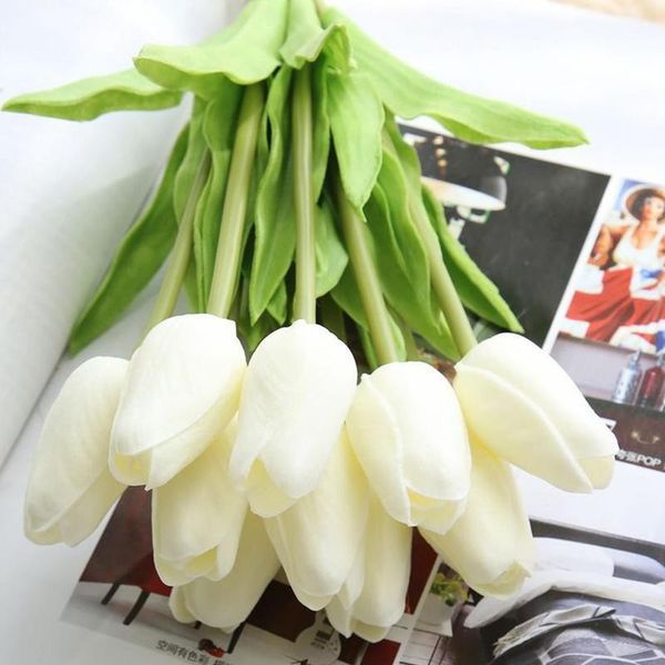 

9pcs/lot pu tulip real touch white/red/deep pink artificial tulip flower home bride wedding bouquet home decoration flowers