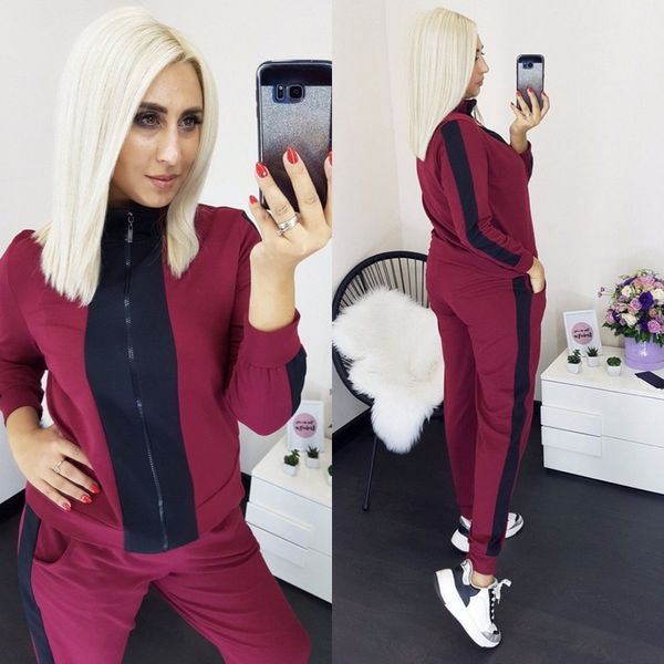 

e-baihui 2021 european and american autumn and winter new women's long-sleeved stand-collar sweater suit, two-piece sports suit n9855, Gray