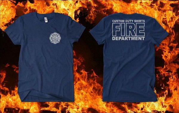 

firefighter custom duty fire department t-shirt navy blue sports grey double side fashion 2019 summer new cotton print t-shirt