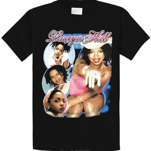 

урожай lauryn hill рубашка rap tee 90s сыпучие футболки для холодной топы мужчины хлопок плюс размер streetwear, White;black