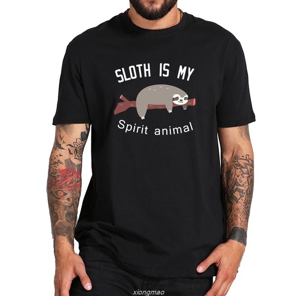 

sloth t shirt men cute my spirit lazy animal tee black white camiseta leisure t-shirt eu size