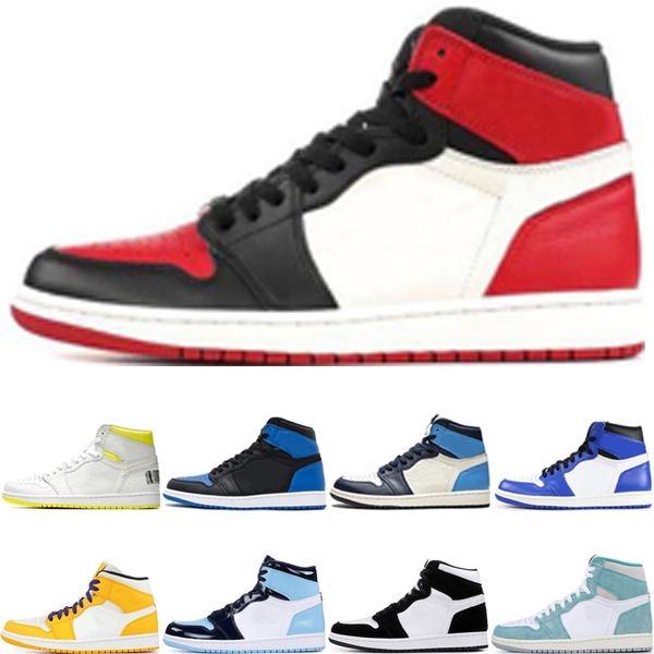 

men 1 1s basketball shoes bred toe chicago court purple discoloration fearless first class flight game royal sneakers trainers