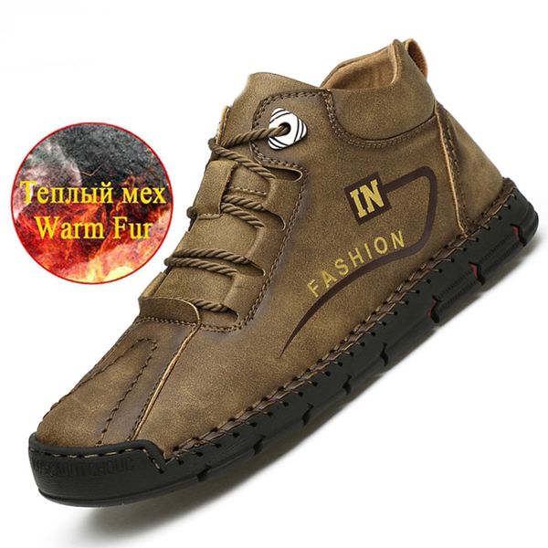 

designer 2020 men boots plush warm men shoes handmade leather shoes for outdoor sneakers fashion men's footwear 46, Black
