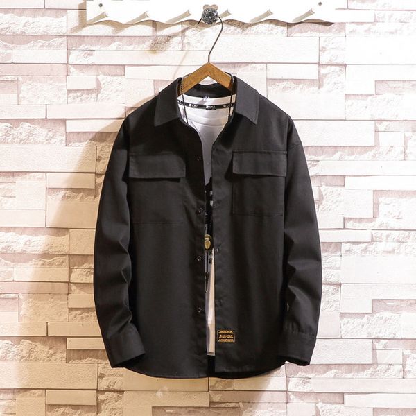 

style loose long sleeves cargo bigger pocket casual men's shirts 2020 for summer clothes, White;black