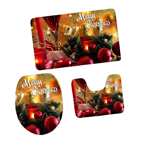 

3 piece shaggy bathroom rugs set, non slip soft bath shower mats + contour rug + toilet lid cover, christmas home decor