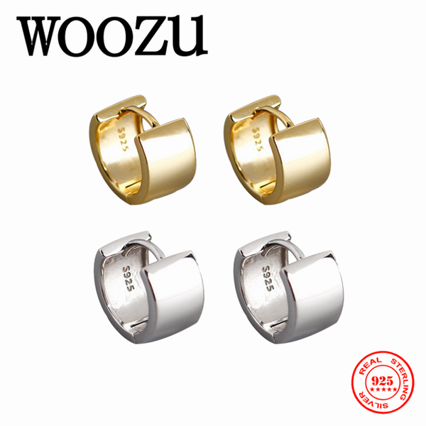 

woozu luxury simple real 925 sterling silver punk wide without piercing ear buckle for women rock hoop earrings jewelry, Golden;silver