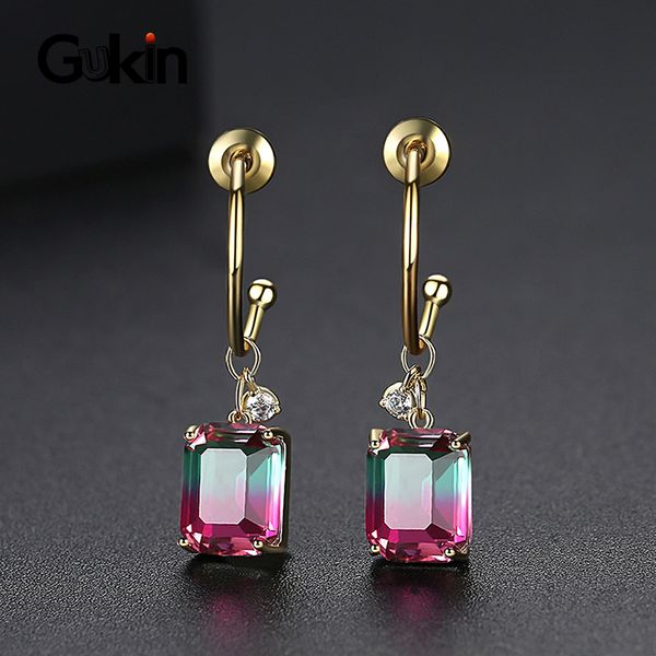 

gukin fashion jewelry luxury marriage bride earrings square blue and multicolor cubic zirconia dangle drop women's earrings, Silver