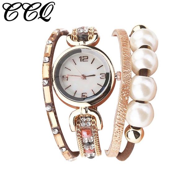 

ccq clock women watches bracelet pearl ladies watch wristwatch accesorios mujer wrist watches for women, Slivery;brown