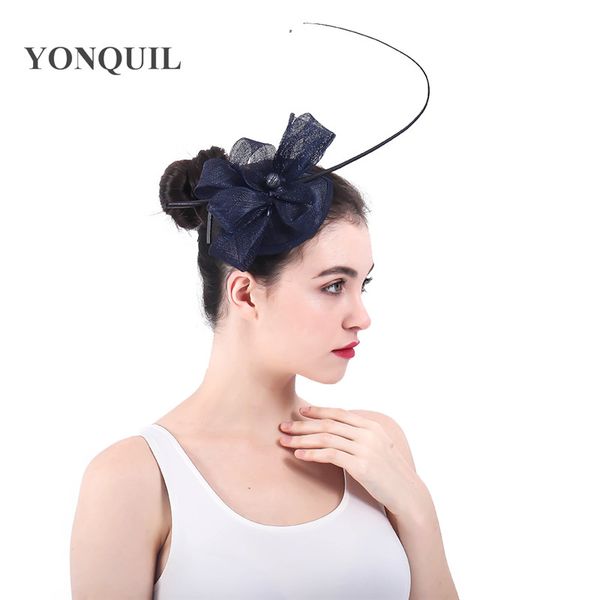 

stingy brim hats formal dress party fascinator hat brode women elegant navy fedora cap for ladies hair headpiece millinery, Blue;gray
