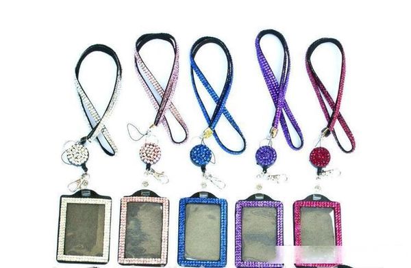 

rhinestone bling lanyard crystal diamond necklace neck strap with horizontal lined id badge holder and key chain for id/key/cell phone