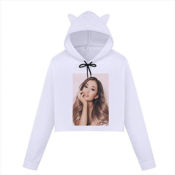 

crop hoodies women hoody ladies ariana grande print pullover long sleeve casual gothic sweatshirt female harajuku female, Black