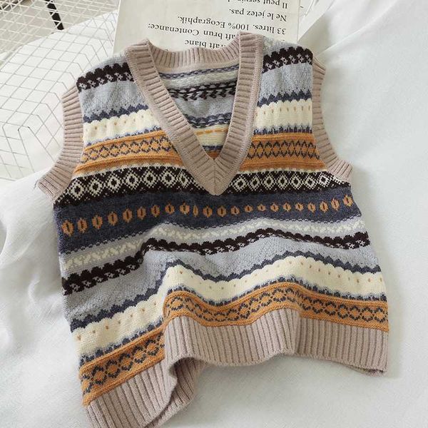 

retro hit color v-neck women knitted wool vest short girl students sleeveless sweater pullover shirts spring and autumn, Black;white