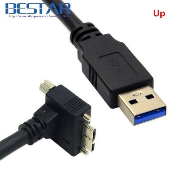 

90 degree right & left & up down angled micro b usb 3.0 lock screw mount to usb 3.0 usb3.0 a type male data cable 1.2m 3m 5m