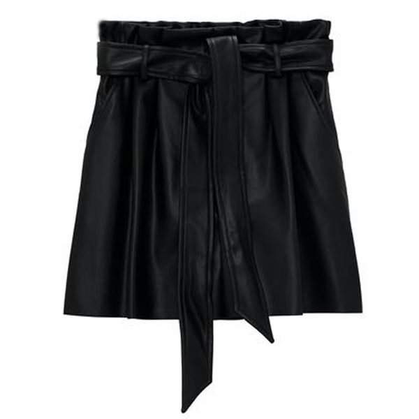 

elina casual loose black pu leather shorts women fashion elastic waist short women elegant tie belt shorts female ladies ia, White;black