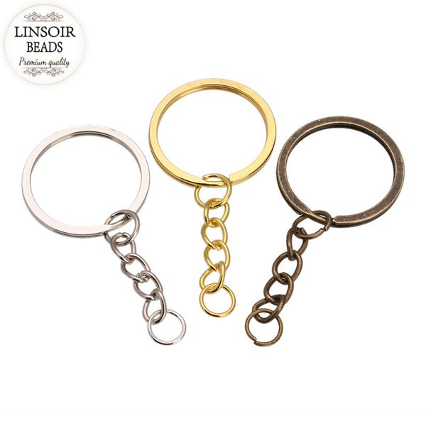 

keychains 20pcs/lot metal key rings chains antique bronze gold rhodium color 60mm long keyrings split wholesale, Silver