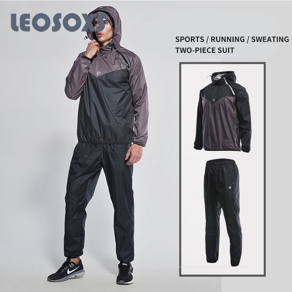 

running sets leosoxs fitness suit men autumn winter training sweatsuit sweat clothing long sleeve two piece set, Black;blue