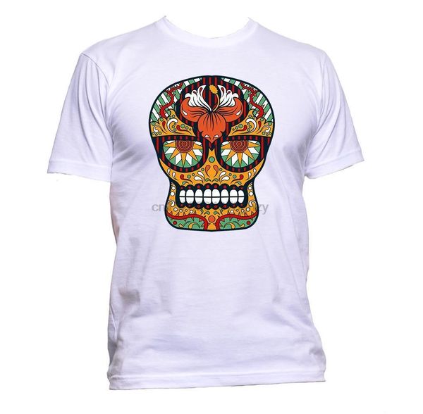 

sugar skull multi coloured with flower t shirt mens womens fashion slogan casual tees mens 2020