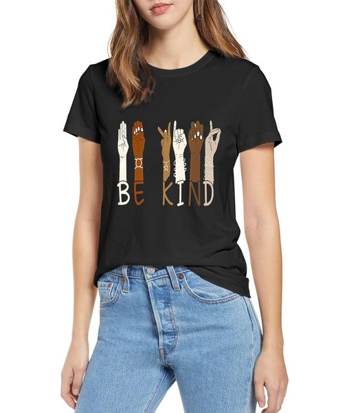 

2020 new be kind sign language hand talking teachers interpreter asl o-neck t-shirt cotton tee new fashion women's thin sweaters