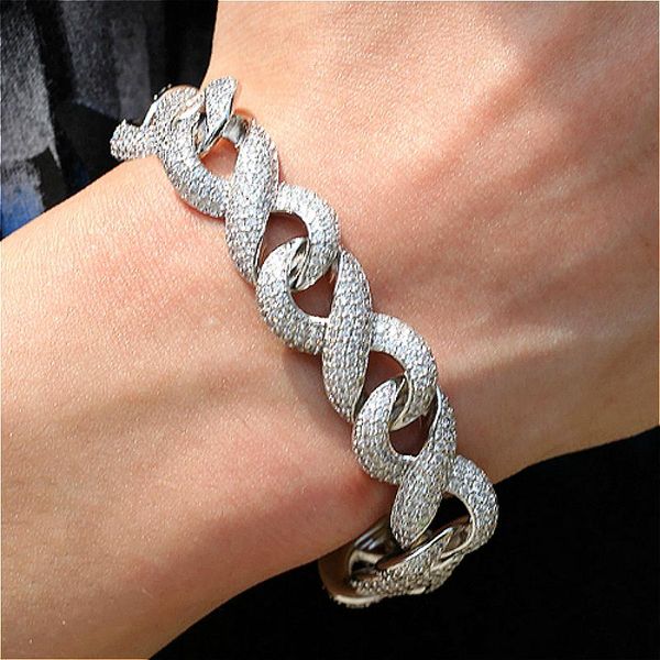 

fashion punk rapper wristband chains bracelets for guys men hop hop 18k gold iced out cubic zirconia mens cuban link chain infinity bracelet, Black