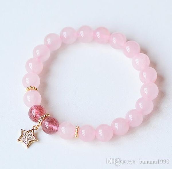 

madagascar natural pink rose quartz gemstone charm bracelet with silver charms really gift for her, Black