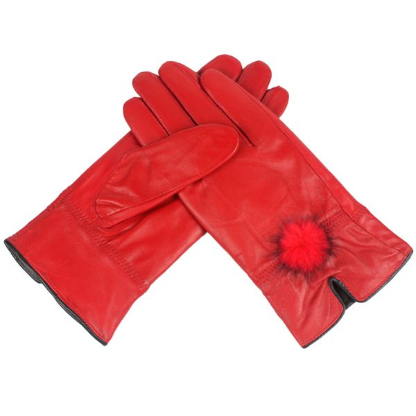 

five fingers gloves 2021 fashion leather female sheepskin winter warm black minimalist style, Blue;gray