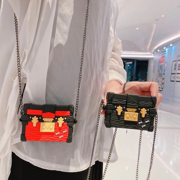 

airpods 1/2/3 pro case fashion new square water wave style wireless bluetooth headset case with hanging chain