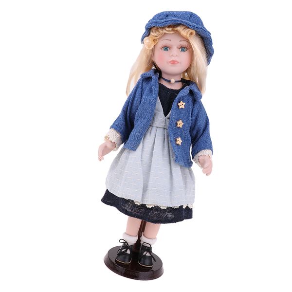

40cm porcelain victorian doll in countrywear dress suit, standing baby girl doll, valentine gift, home office desk table decoration