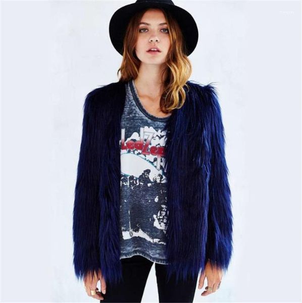 

long sleeve womens outerwear loose ladies fur coats winter designer womens fur coat solid color v neck, Black