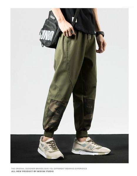 

print pants fashion drawstring pencil pants mens loose patchwork mixed color mid capris pants mens pocket letter, Black