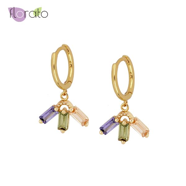 

charming 925 sterling silver three zircon purple/green/yellow pendant earrings for women miriam gold earrings small hoop earings, Golden;silver