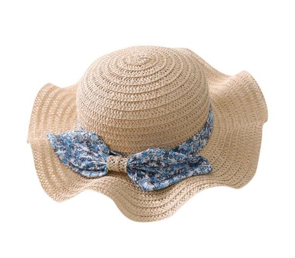 

sagace summer parent-child straw hat princess girl bowknot bucket sun protection hat outdoor fisherman beach cap, Blue;gray