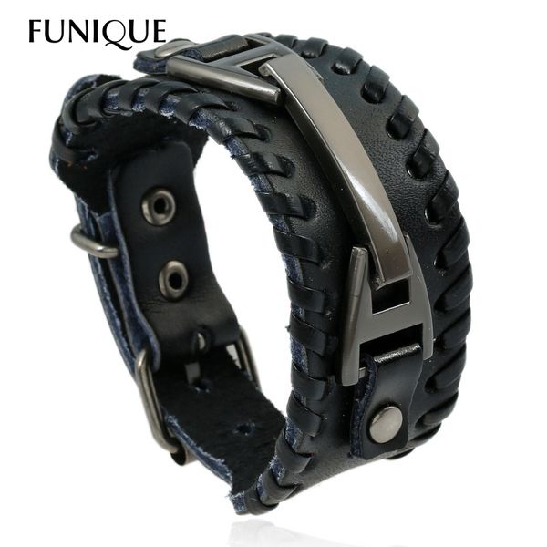 

punk rock men weave genuine leather bracelets man braided wrap bracelets & bangles biker jewelry wrap bracelet men pulseira, Golden;silver
