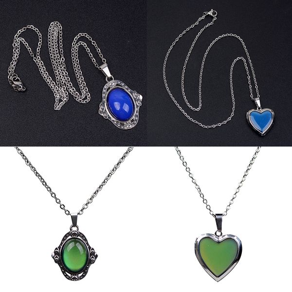 

2pcs овальный кулон сердце медальон цвет-change настроение мемориал, Silver