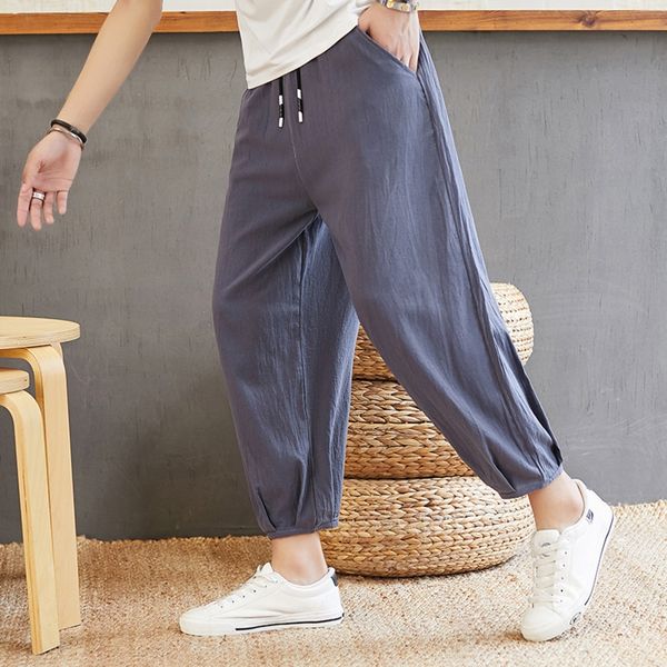 

chinese style spring and summer men's loose fat large size wide leg radish ankle-length trousers lantern pants fashionable youth casual, Blue
