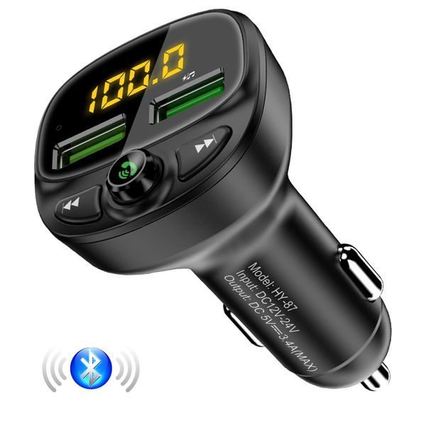 Caricabatterie per auto veloci 3.4A Trasmettitore Fm Caricabatterie per telefono cellulare Bluetooth Dual USB Ricarica Kit musica per schede MP3 TF per auto