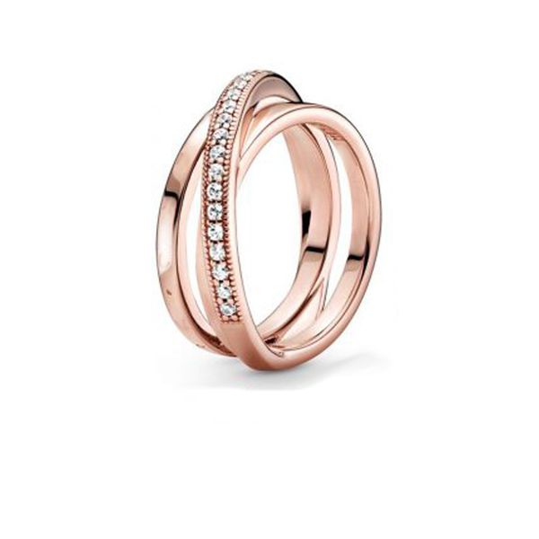 

2020 new 925 sterling silver signature crossover over triple band ring women engagement jewelry making wedding rings, Golden;silver
