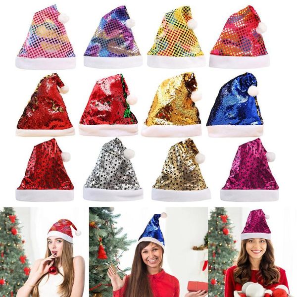 

christmas decorations sequin star print hat hair ball santa claus flip decor of children's hats xmas year's gift