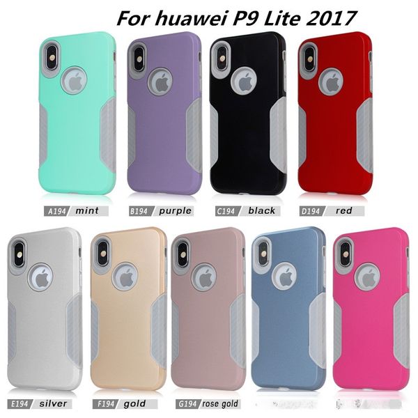 

armor hybrid case for huawei p9 lite 2017 p8 lite 2017 gr3 2017 carbon fiber gray tpu pc cover with opp bags c